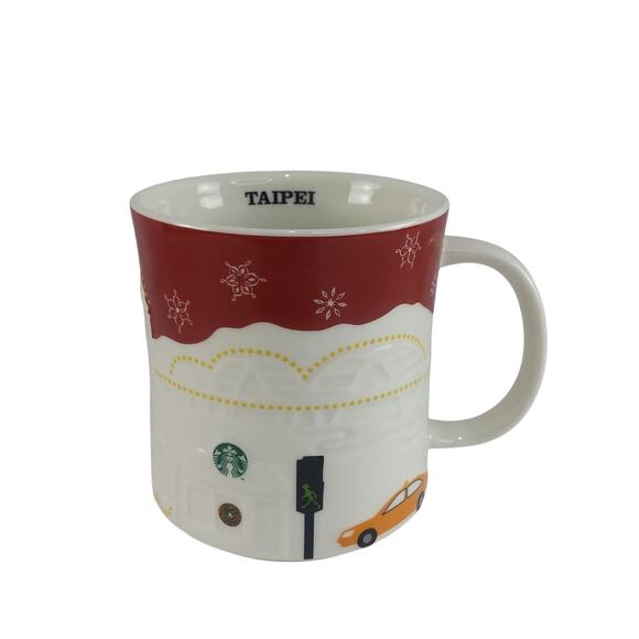Starbucks Taipei Relief 3D‎ Red Coffee Mug 16 oz Skyline Christmas Holiday Rare - Picture 1 of 9